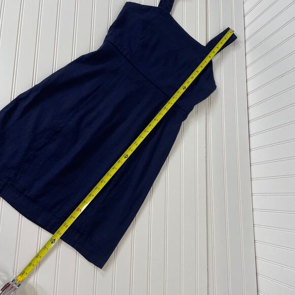 NWT H Halston Navy Blue Stretch Linen Squared Neck Smocked Mini Dress Size 2 - Picture 4 of 7